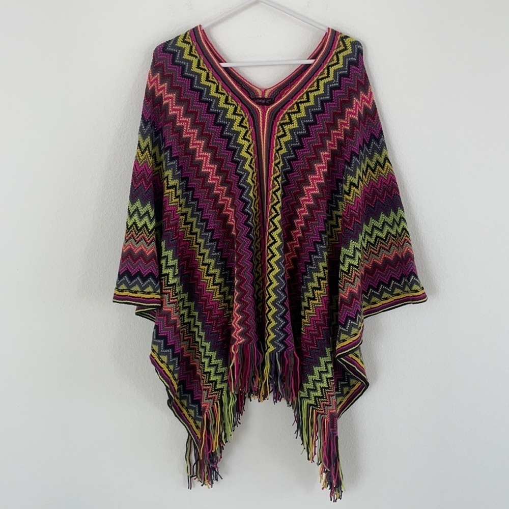 Kimberly C. Bohemian Colorful Frindge Pancho